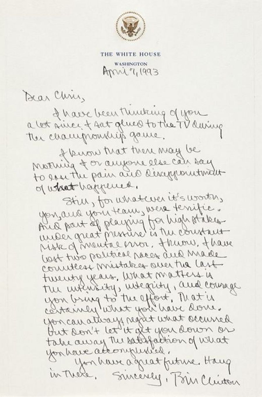 Read The Letter Bill Clinton Wrote To Chris Webber After The Timeout Fiasco