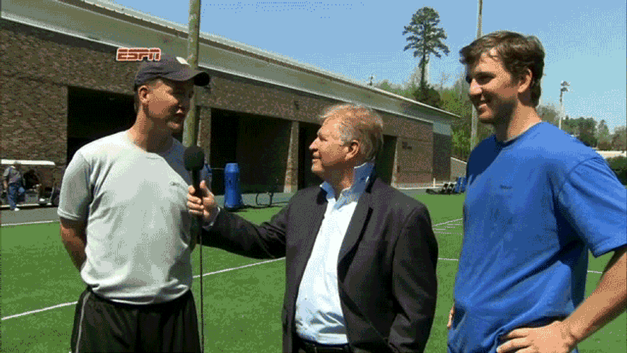 Watch Eli Manning Caress Chris Mortensen's Head