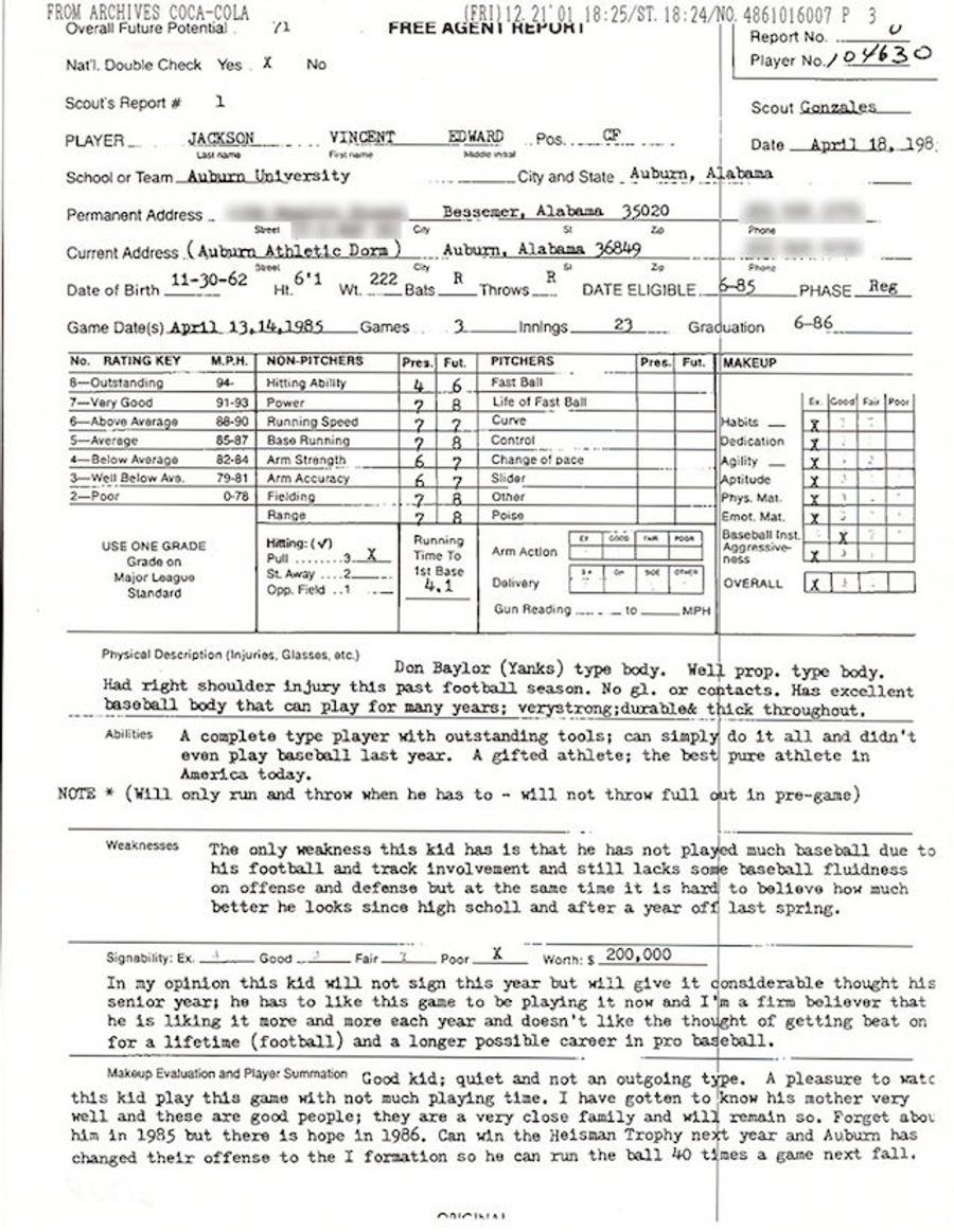 1985 Bo Jackson Scouting Report: "The Best Pure Athlete In America"