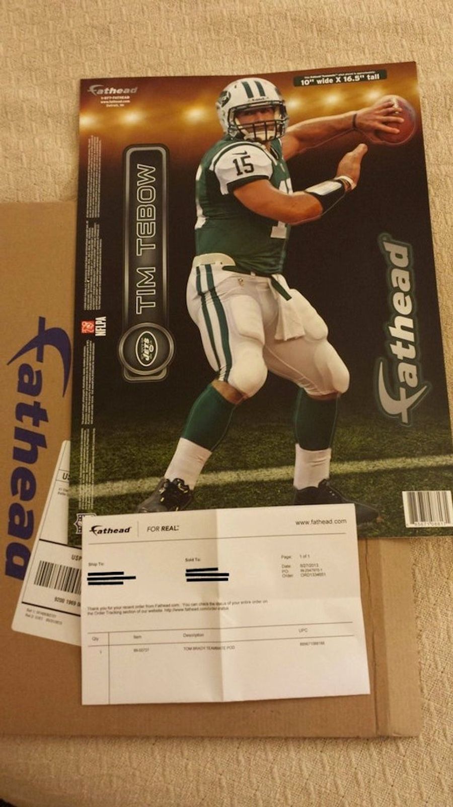 Some Poor Soul Ordered A Tom Brady Fathead, Got Tim Tebow&#39;s Instead