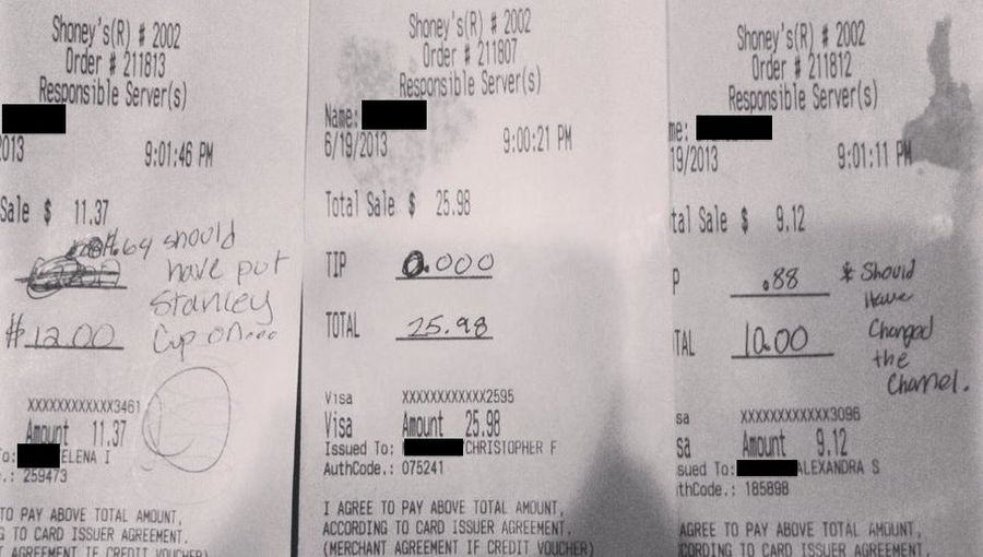 Vindictive Hockey Fans Stiff Shoney's Employee On Tips