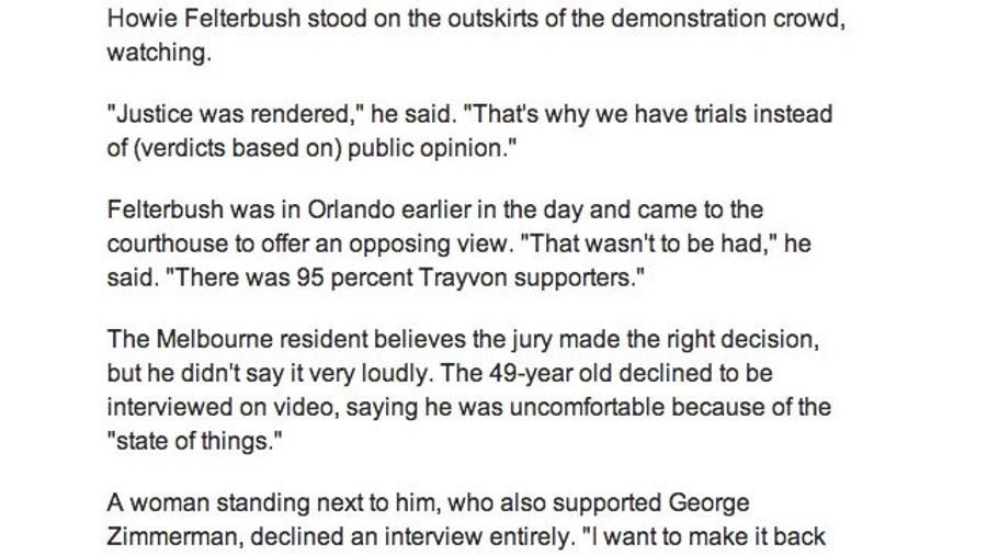 <em>USA Today</em> Article On Zimmerman Verdict Quotes A “Howie Felterbush”