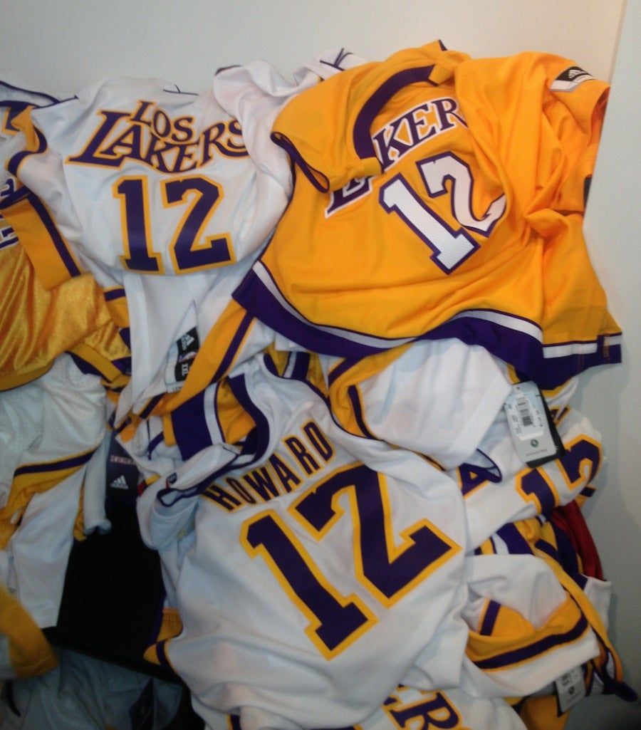 A Sad Pile Of Discounted Dwight Howard Laker Jerseys