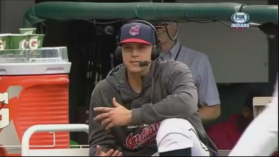 Justin Masterson Endures Barrage Of Water And Seeds During Interview