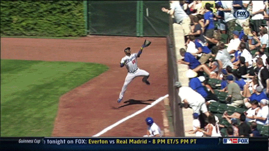 Yasiel Puig Made An Incredible Catch Of A Foul Ball