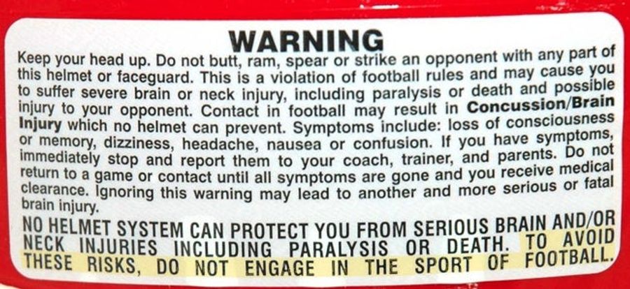 Helmet Warning Label Tells Users Not To Play Football