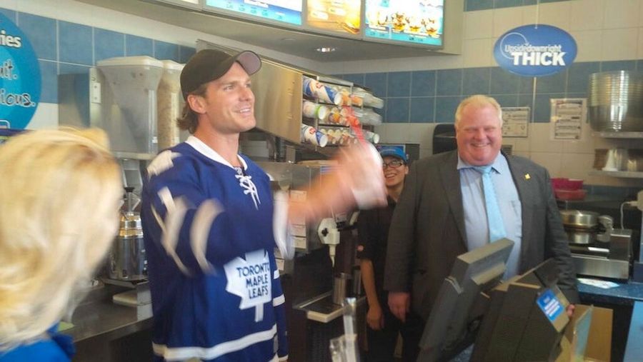 Hockey Player Serves Ice Cream To Rob Ford. Rob Ford Is Pleased.