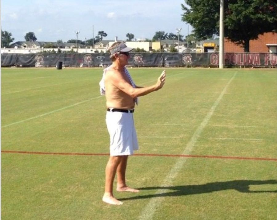 Football Must Be Here: Shirtless Steve Spurrier Is Making The Rounds