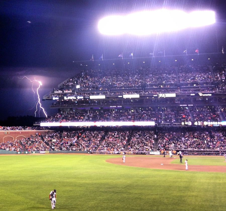 Fan Captures Lightning Strike Outside Giants Game
