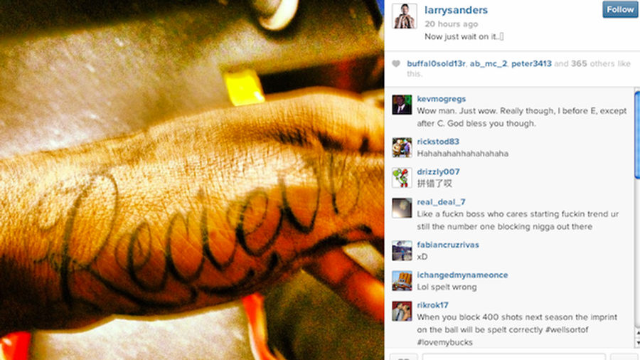 Bucks Forward Larry Sanders Gets Misspelled Tattoo