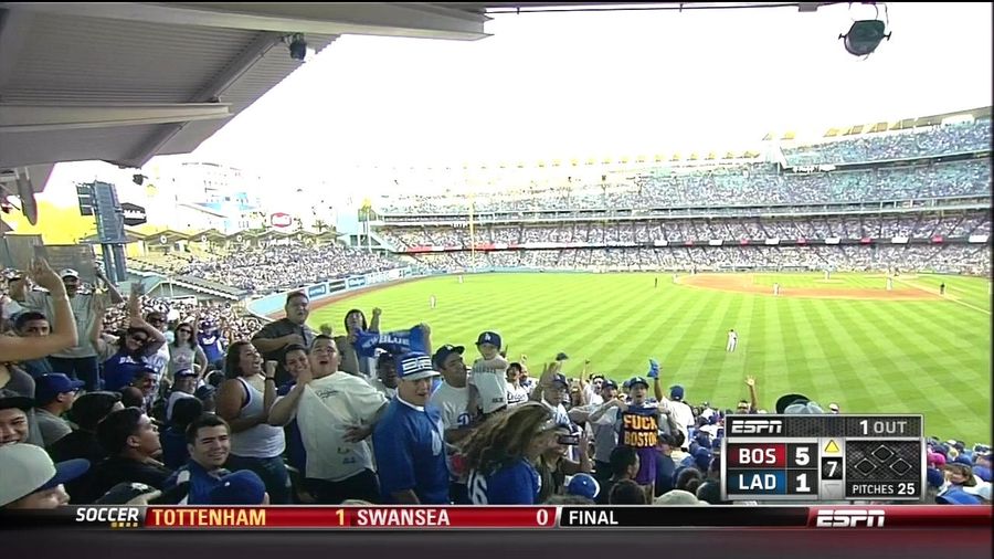 ESPN Camera Catches Dodgers Fan With "Fuck Boston" T-Shirt