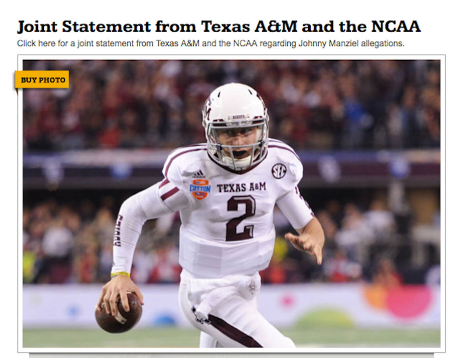 A&amp;M Website Tries To Sell Manziel Photos While Announcing Suspension