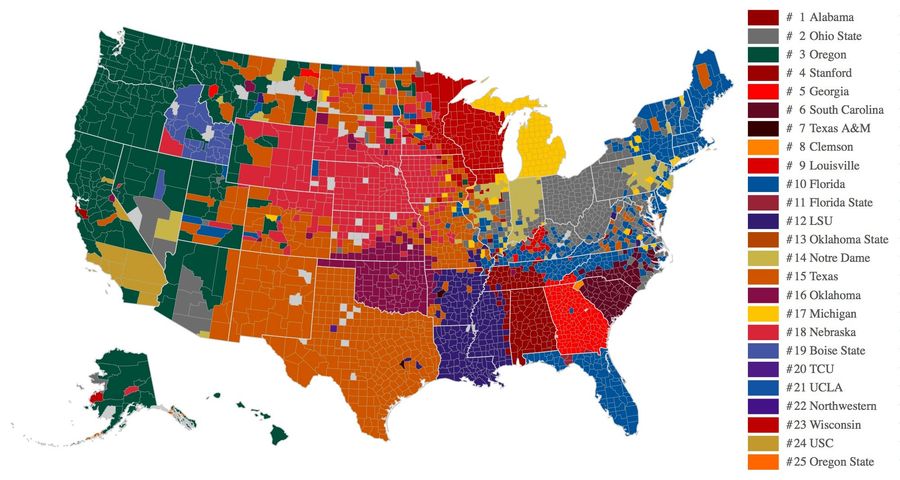 Facebook Data Now Give Us The Best Map Of College Football Fandom