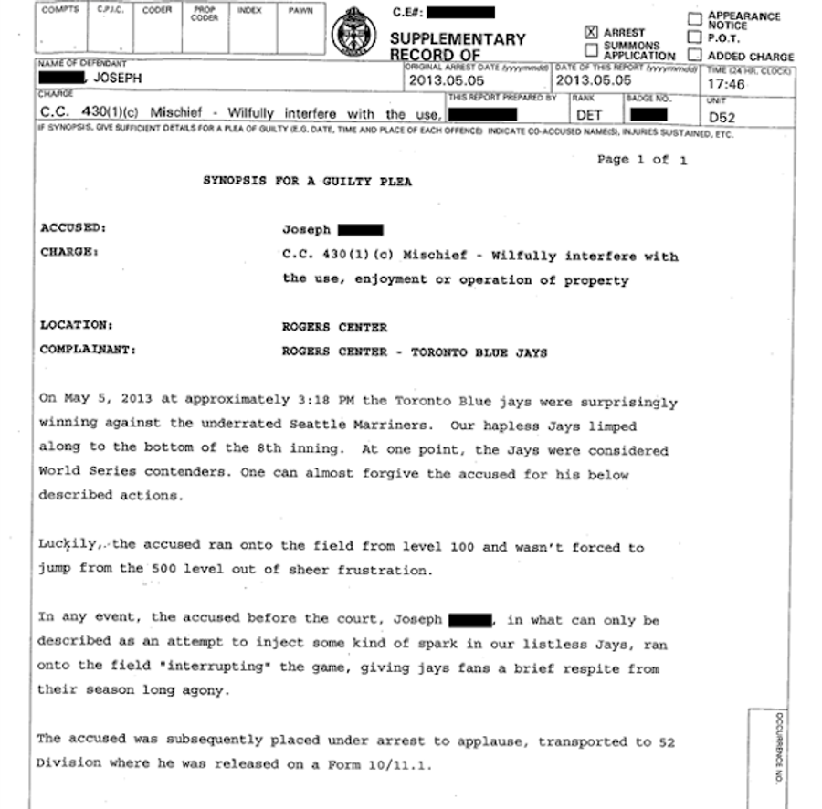 Officer Who Arrested Idiot On The Field Writes Fantastic Arrest Report