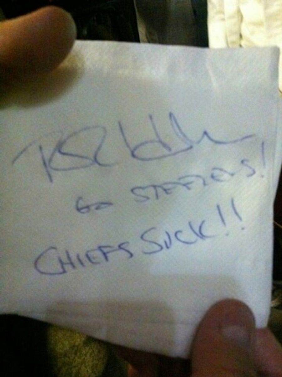 Former Chiefs Coach Todd Haley Autographs Bar Napkin: "Chiefs Suck!!"