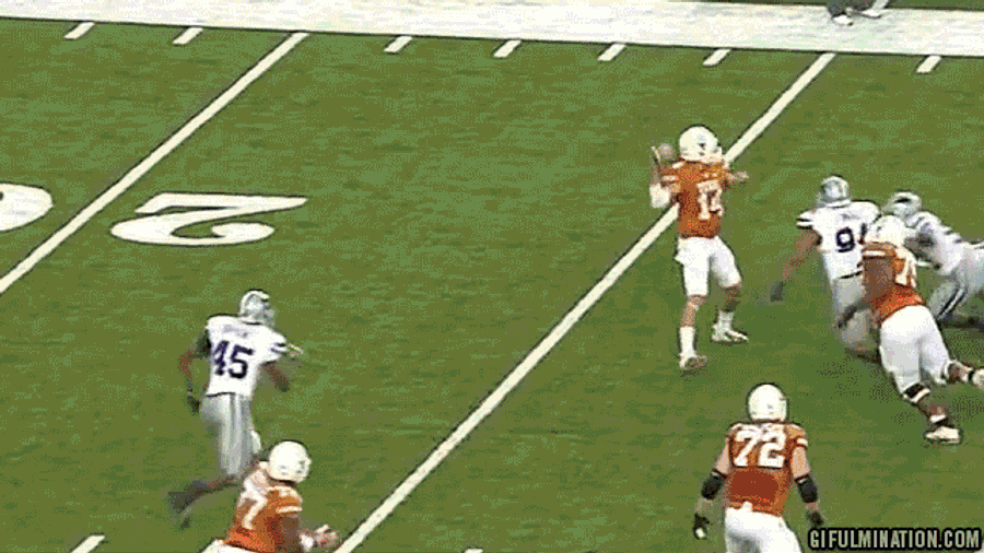 Texas QB David Ash Throws Ball Away, Drills KSU Staffer In The Face