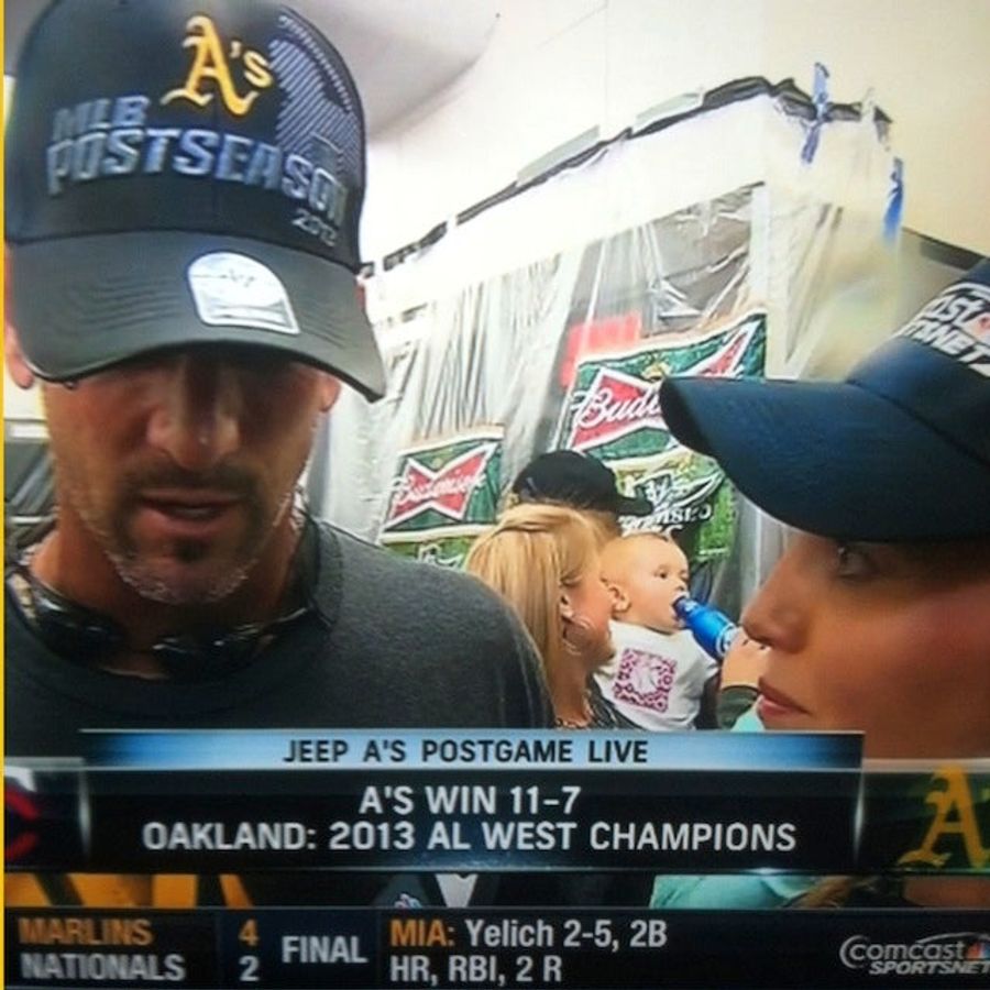 The A's Postgame Celebration Featured A Beer-Drinkin' Baby