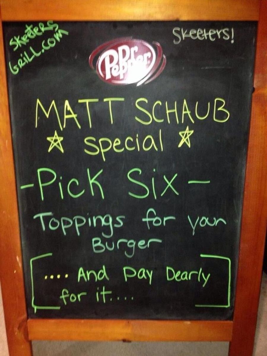 Houston Restaurant &quot;Honors&quot; Matt Schaub With The &quot;Pick Six Burger&quot;
