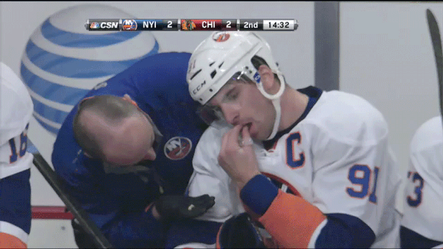 John Tavares Hit In Face With Puck, Pulls Out Own Tooth