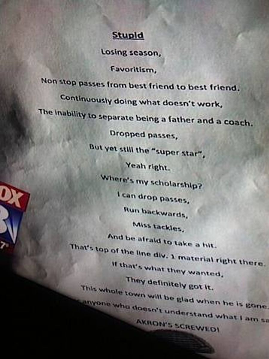 HS Football Player Suspended For Writing Class Poem About Coach&#39;s Son