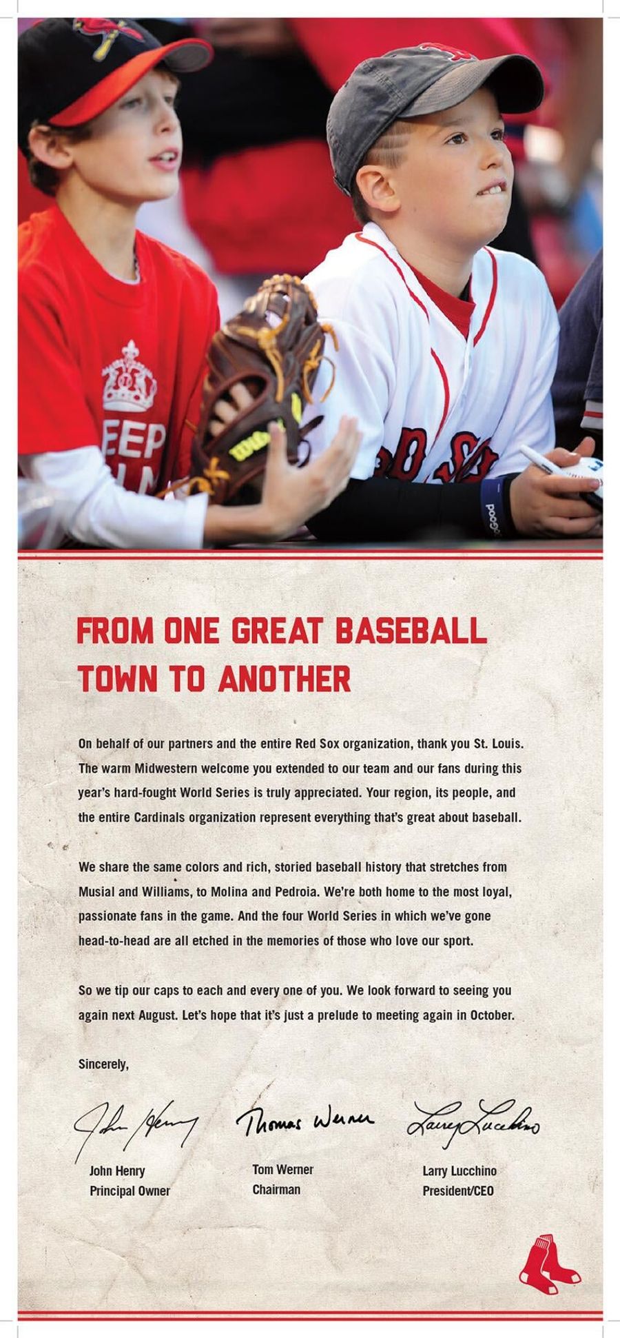 Red Sox Take Out Newspaper Ad Thanking St. Louis