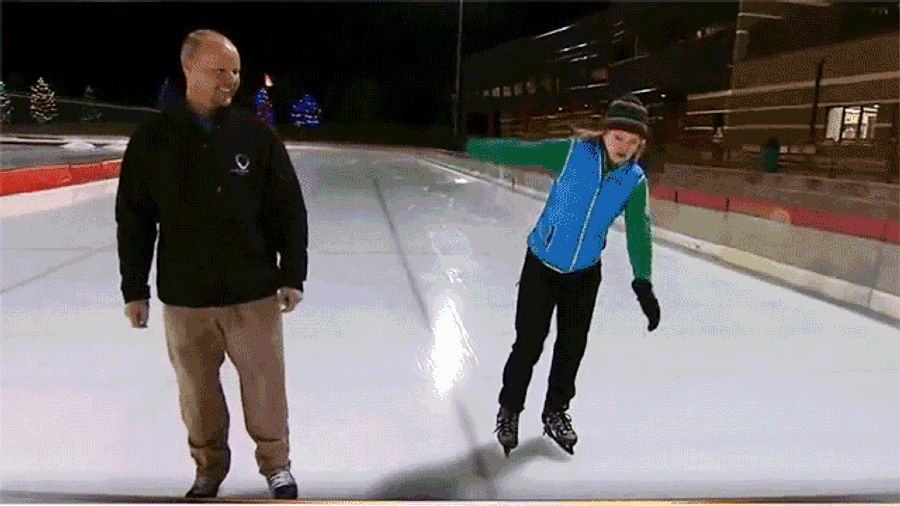 Minneapolis Reporter, Live From Scene Of Ice Rink Opening, Faceplants