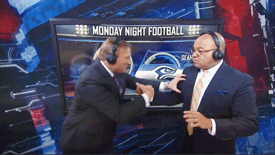 Jon Gruden Has His Hands Full With Mike Tirico