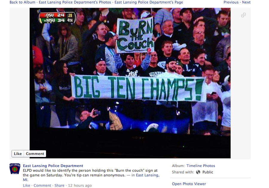 East Lansing Police Want To Find "Burn The Couch" Guy On Facebook
