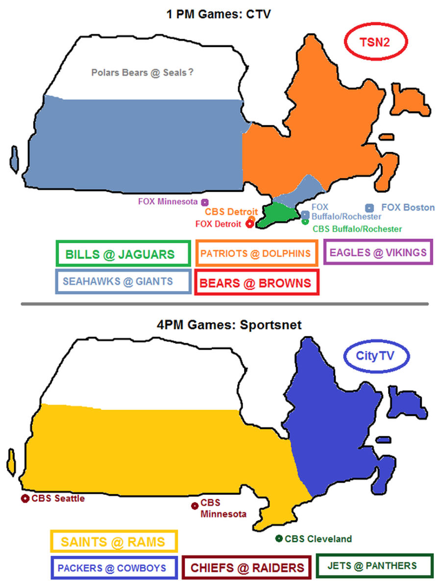 Week 15 NFL Viewing Maps: Canadian Edition