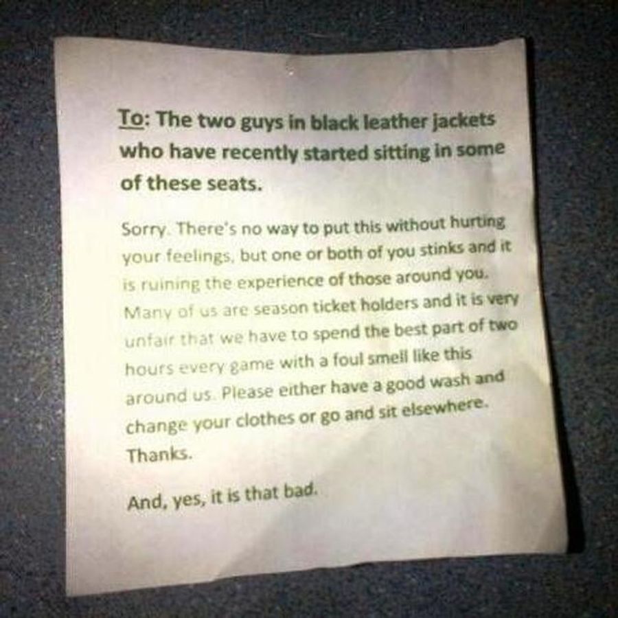 Anonymous Note Urges Smelly Soccer Fans To Bathe
