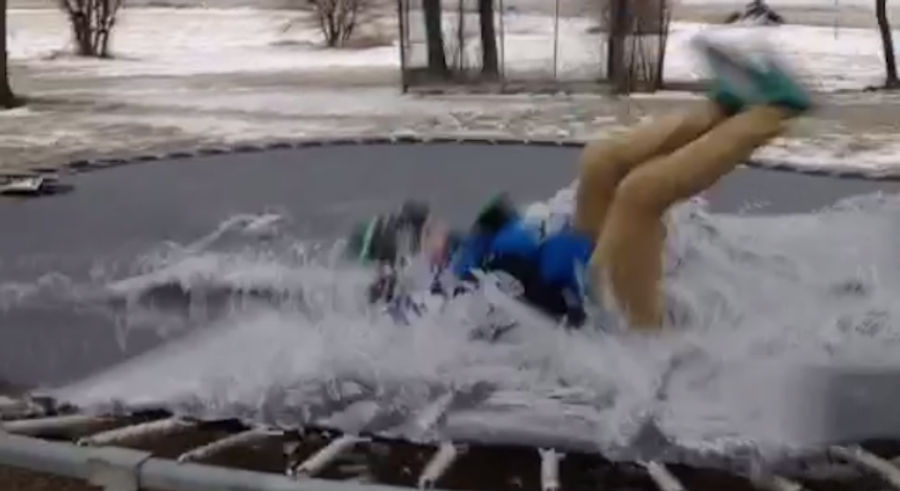 Here's What It Looks Like When You Jump On A Frozen Trampoline