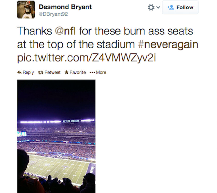 Desmond Bryant Is Not Happy With His Seats At The Super Bowl