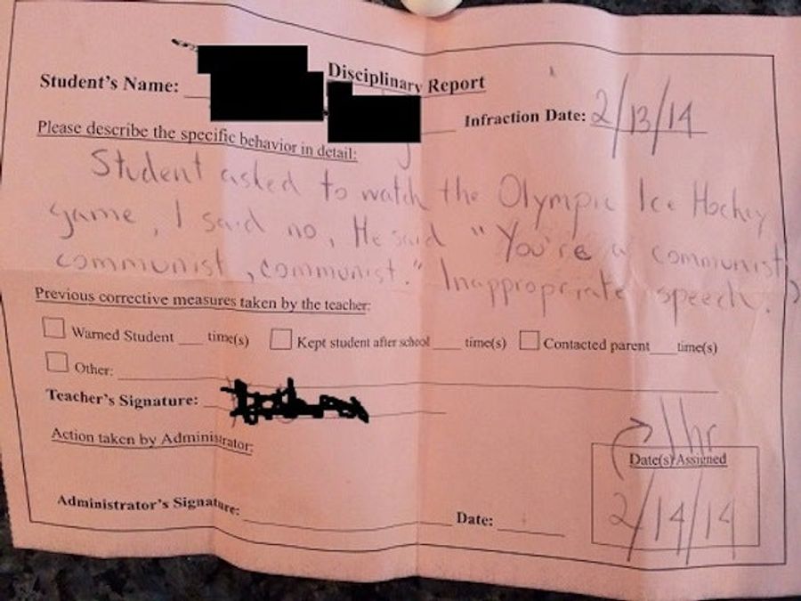 Student Gets Detention For Calling Teacher &quot;Communist&quot; Over USA Hockey