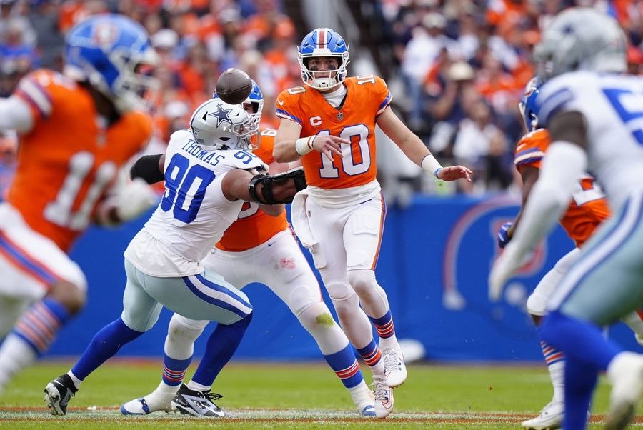 Bo Nix, RJ Harvey lead Broncos to 5th straight win in rout of Cowboys