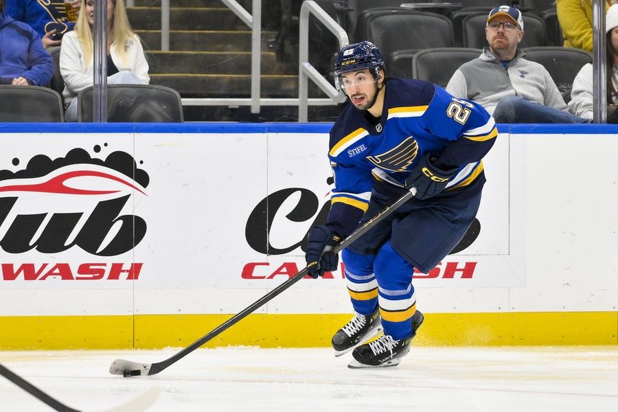 Blues F Jordan Kyrou (leg) makes early exit vs. Senators