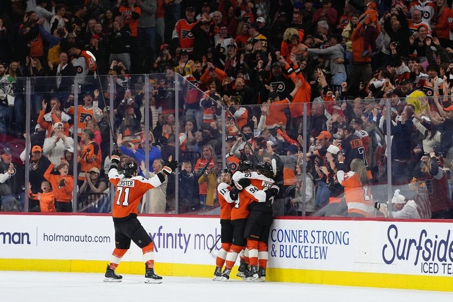 Deadspin | Porter Martone’s first career goal hands Flyers OT win over Bruins Apr 5, 2026; Philadelphia, Pennsylvania, USA; Philadelphia Flyers right wing Porter Martone (94) celebrates with teammates after scoring a goal against the Boston Bruins in overtime at Xfinity Mobile Arena. Mandatory Credit: Kyle Ross-Imagn Images Porter Martone scored his first NHL goal on a 5-on-3 in overtime, lifting the Philadelphia Flyers to a 2-1 victory over the visiting Boston Bruins on Sunday. After Boston took penalties seven seconds apart in OT, Philadelphia needed just 15 more seconds to score the decisive goal. Christian Dvorak made a touch pass to the slot for Martone, whose first attempt was stopped by Joonas Korpisalo, but the rookie winger — playing in just his fourth career game — banged home the rebound. Dan Vladar made 18 saves and Dvorak scored the other goal for Philadelphia (39-26-12, 90 points), which jumped over the New York Islanders for third place in the Metropolitan Division. The Flyers entered the day one point behind the Islanders, as well as in a four-way tie for the final wild-card spot in the Eastern Conference. Pavel Zacha scored the lone goal for Boston (43-26-9, 95 points), which still sits atop the wild-card race despite losing its third straight contest. Korpisalo made 29 saves for the Bruins, including the sequence of the game late in regulation when he denied Jamie Drysdale’s blast and then stoned Tyson Foerster on the rebound with a spectacular pad stop. Philadelphia opened the scoring 4:19 into the first period on Dvorak’s 17th of the season. Martone’s touch pass near the boards unleashed Dvorak on a 2-on-1 rush, and the Flyers’ top-line center sniped one past Korpisalo. Neither team scored in the second period with Vladar’s stop on David Pastrnak standing out as one of the top saves of the period. The Flyers had a two-minute power play to begin the second period — not to mention two other man advantages later in the session — but they were unable to solve the Bruins’ penalty kill. Philadelphia’s Carl Grundstrom took a penalty in the final minute of the second period, and Boston scored with the extra skater 35 seconds into the third. Pastrnak took a heavy shot that Vladar saved, but Casey Mittelstadt shoveled the rebound to Zacha for his 29th of the season. –Field Level Media #Deadspin #Porter #Martones #career #goal #hands #Flyers #win #Bruins Deadspin | Porter Martone’s first career goal hands Flyers OT win over Bruins Apr 5, 2026; Philadelphia, Pennsylvania, USA; Philadelphia Flyers right wing Porter Martone (94) celebrates with teammates after scoring a goal against the Boston Bruins in overtime at Xfinity Mobile Arena. Mandatory Credit: Kyle Ross-Imagn Images Porter Martone scored his first NHL goal on a 5-on-3 in overtime, lifting the Philadelphia Flyers to a 2-1 victory over the visiting Boston Bruins on Sunday. After Boston took penalties seven seconds apart in OT, Philadelphia needed just 15 more seconds to score the decisive goal. Christian Dvorak made a touch pass to the slot for Martone, whose first attempt was stopped by Joonas Korpisalo, but the rookie winger — playing in just his fourth career game — banged home the rebound. Dan Vladar made 18 saves and Dvorak scored the other goal for Philadelphia (39-26-12, 90 points), which jumped over the New York Islanders for third place in the Metropolitan Division. The Flyers entered the day one point behind the Islanders, as well as in a four-way tie for the final wild-card spot in the Eastern Conference. Pavel Zacha scored the lone goal for Boston (43-26-9, 95 points), which still sits atop the wild-card race despite losing its third straight contest. Korpisalo made 29 saves for the Bruins, including the sequence of the game late in regulation when he denied Jamie Drysdale’s blast and then stoned Tyson Foerster on the rebound with a spectacular pad stop. Philadelphia opened the scoring 4:19 into the first period on Dvorak’s 17th of the season. Martone’s touch pass near the boards unleashed Dvorak on a 2-on-1 rush, and the Flyers’ top-line center sniped one past Korpisalo. Neither team scored in the second period with Vladar’s stop on David Pastrnak standing out as one of the top saves of the period. The Flyers had a two-minute power play to begin the second period — not to mention two other man advantages later in the session — but they were unable to solve the Bruins’ penalty kill. Philadelphia’s Carl Grundstrom took a penalty in the final minute of the second period, and Boston scored with the extra skater 35 seconds into the third. Pastrnak took a heavy shot that Vladar saved, but Casey Mittelstadt shoveled the rebound to Zacha for his 29th of the season. –Field Level Media #Deadspin #Porter #Martones #career #goal #hands #Flyers #win #Bruins