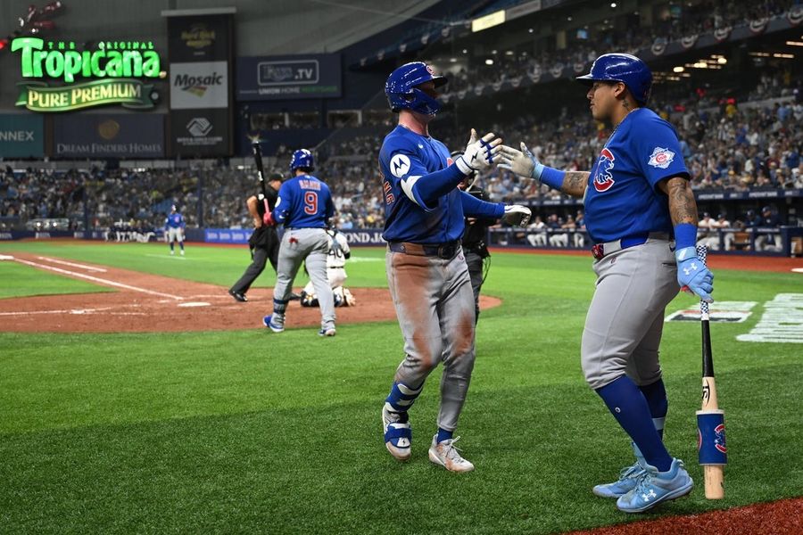 Deadspin | Bats aid Javier Assad’s strong start as Cubs thump Rays Apr 7, 2026; St. Petersburg, Florida, USA; Chicago Cubs centerfielder Pete Crow-Armstrong (4) celebrates with designated hitter Moises Ballesteros (25) after hitting a solo home run in the seventh inning against the Tampa Bay Rays at Tropicana Field. Mandatory Credit: Jonathan Dyer-Imagn Images Javier Assad threw 5 2/3 scoreless innings and Pete Crow-Armstrong and Moises Ballesteros hit late-inning home runs to seal the Chicago Cubs’ 9-2 win over the Tampa Bay Rays on Tuesday night in St. Petersburg, Fla. Seven Cubs, including Crow-Armstrong and Ballesteros, had two or more hits as part of a 16-hit output. Nico Hoerner went 2-4 with two RBIs. Further down the order, there was an RBI apiece for Michael Conforto and Matt Shaw as the Cubs evened the three-game series. Assad (1-0), making his season debut after beginning the year in Triple-A Iowa, retired the first 12 Rays in order. He allowed just one hit and two walks, striking out three. Mason Englert (0-1) was a spot starter for Tampa Bay after Drew Rasmussen was a late scratch for personal reasons. Englert took the loss, giving up four runs (three earned) on seven hits in 3 2/3 innings. A two-out Dansby Swanson double sparked a Chicago rally in the second. Conforto followed up with an RBI single before Shaw brought home Conforto with a double to give the Cubs a 2-0 lead. An error by Rays catcher Nick Fortes resulted in another Cubs run the next inning, when Alex Bregman scored on Fortes’ wayward throw made while attempting to catch Crow-Amstrong stealing second. With one out, Ballesteros then hit a sacrifice fly to complete Crow-Armstrong’s trip around the bases. It was Ballesteros’ turn to cross home plate in the sixth when he scored on a bases-loaded fielder’s choice by Hoerner. Crow-Armstrong’s blast off reliever Yoendrys Gomez an inning later snuck out just inside the right field foul pole for a 6-0 lead. The Cubs loaded the bases again in the eighth and Hoerner knocked in his second run with an RBI single. Jonathan Aranda ended the shutout bid with an RBI double off Phil Maton in the bottom of the inning. Ryan Vilade followed with an infield single which scored Yandy Diaz. Ballesteros completed his standout night at the plate with a two-run home run to right off Gomez in the final frame. –Field Level Media #Deadspin #Bats #aid #Javier #Assads #strong #start #Cubs #thump #Rays Deadspin | Bats aid Javier Assad’s strong start as Cubs thump Rays Apr 7, 2026; St. Petersburg, Florida, USA; Chicago Cubs centerfielder Pete Crow-Armstrong (4) celebrates with designated hitter Moises Ballesteros (25) after hitting a solo home run in the seventh inning against the Tampa Bay Rays at Tropicana Field. Mandatory Credit: Jonathan Dyer-Imagn Images Javier Assad threw 5 2/3 scoreless innings and Pete Crow-Armstrong and Moises Ballesteros hit late-inning home runs to seal the Chicago Cubs’ 9-2 win over the Tampa Bay Rays on Tuesday night in St. Petersburg, Fla. Seven Cubs, including Crow-Armstrong and Ballesteros, had two or more hits as part of a 16-hit output. Nico Hoerner went 2-4 with two RBIs. Further down the order, there was an RBI apiece for Michael Conforto and Matt Shaw as the Cubs evened the three-game series. Assad (1-0), making his season debut after beginning the year in Triple-A Iowa, retired the first 12 Rays in order. He allowed just one hit and two walks, striking out three. Mason Englert (0-1) was a spot starter for Tampa Bay after Drew Rasmussen was a late scratch for personal reasons. Englert took the loss, giving up four runs (three earned) on seven hits in 3 2/3 innings. A two-out Dansby Swanson double sparked a Chicago rally in the second. Conforto followed up with an RBI single before Shaw brought home Conforto with a double to give the Cubs a 2-0 lead. An error by Rays catcher Nick Fortes resulted in another Cubs run the next inning, when Alex Bregman scored on Fortes’ wayward throw made while attempting to catch Crow-Amstrong stealing second. With one out, Ballesteros then hit a sacrifice fly to complete Crow-Armstrong’s trip around the bases. It was Ballesteros’ turn to cross home plate in the sixth when he scored on a bases-loaded fielder’s choice by Hoerner. Crow-Armstrong’s blast off reliever Yoendrys Gomez an inning later snuck out just inside the right field foul pole for a 6-0 lead. The Cubs loaded the bases again in the eighth and Hoerner knocked in his second run with an RBI single. Jonathan Aranda ended the shutout bid with an RBI double off Phil Maton in the bottom of the inning. Ryan Vilade followed with an infield single which scored Yandy Diaz. Ballesteros completed his standout night at the plate with a two-run home run to right off Gomez in the final frame. –Field Level Media #Deadspin #Bats #aid #Javier #Assads #strong #start #Cubs #thump #Rays