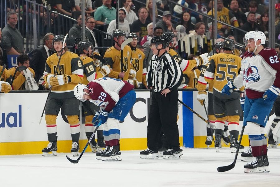 Avs star Nathan MacKinnon limited after taking shot to knee in Game 3