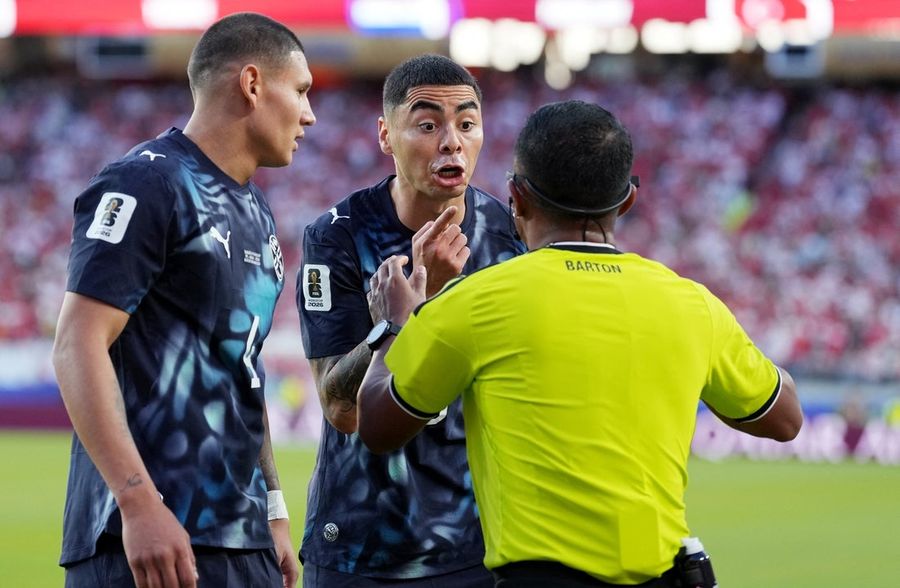 Paraguay's Miguel Almiron gets red card due to covering mouth