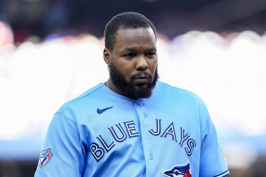 Vladimir Guerrero Jr., astro do Blue Jays (costas), ficou de fora da partida contra o Mets.