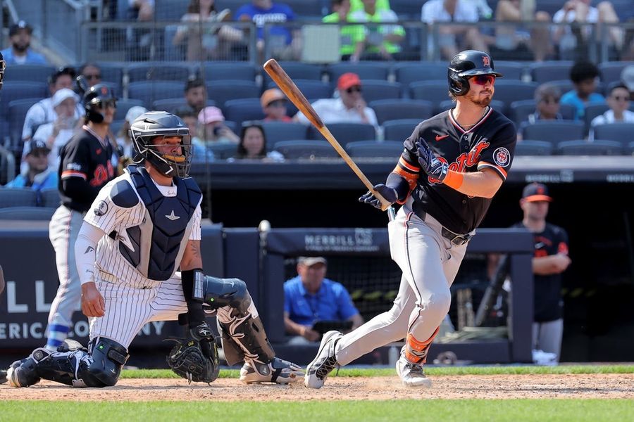Tigers work 11 innings to sweep Yankees, who have lost 7 straight