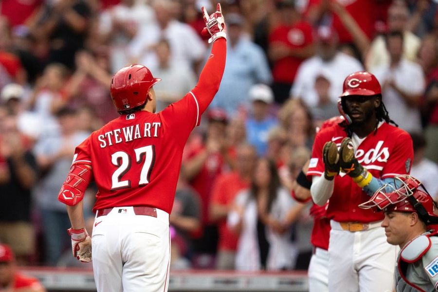 Sal Stewart hits 2 of Reds' 5 homers during blowout of Phillies
