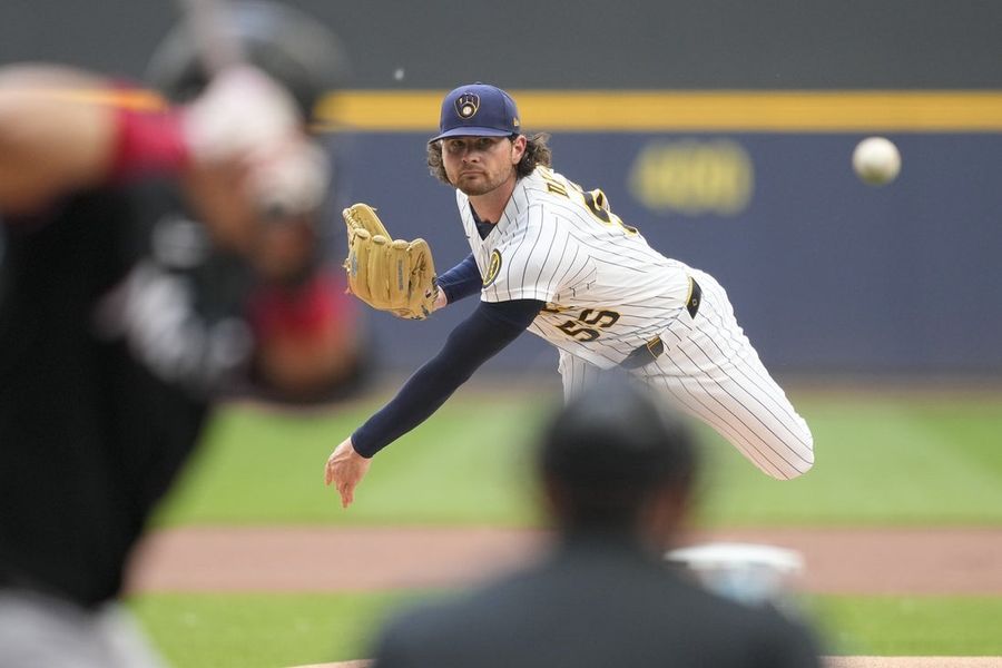 Shane Drohan takes ball for Brewers against visiting Rockies