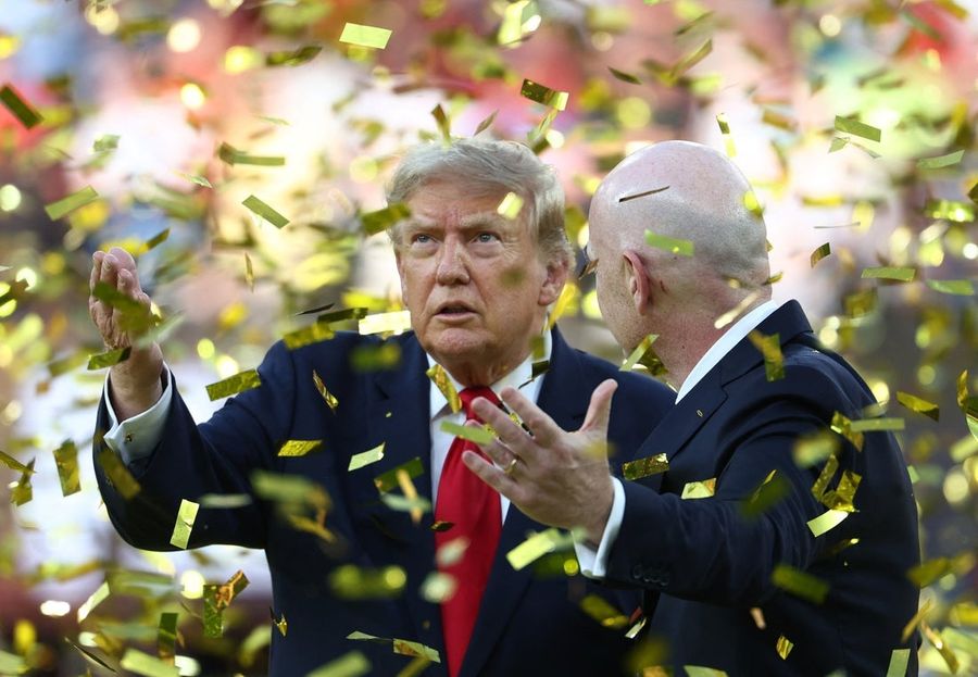 President Trump aids Gianni Infantino at World Cup trophy ceremony