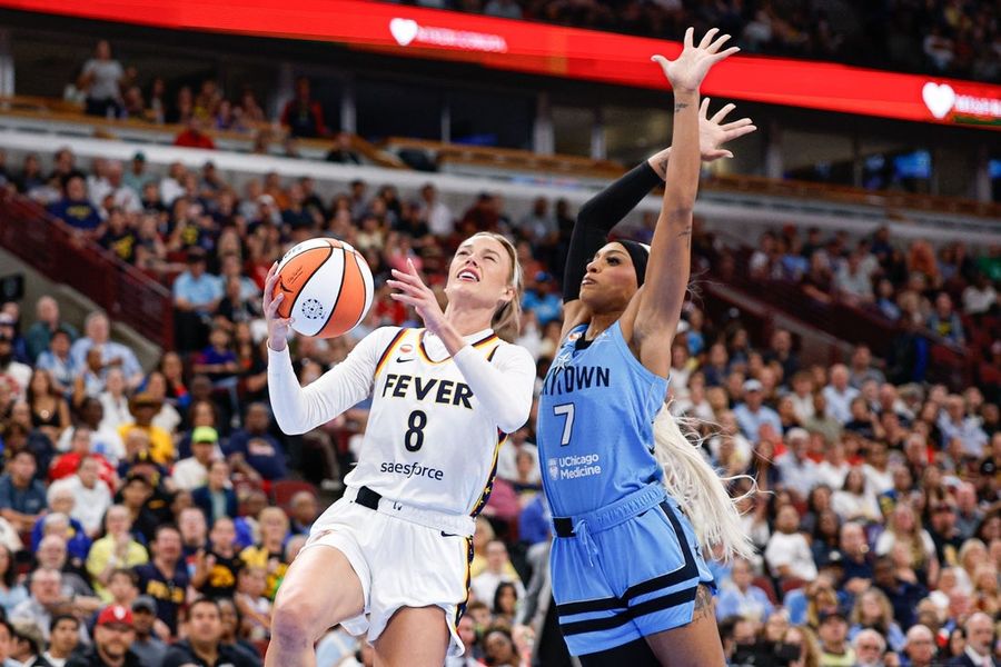 Sky's DiJonai Carrington ejected for foul on Fever's Sophie Cunningham