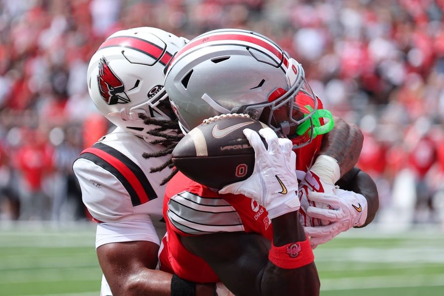 Jeremiah Smith snags 2 TDs as No. 1 Ohio State routs Ball State