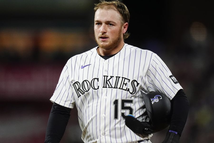 Rockies C Hunter Goodman denies complaining about tilted cap