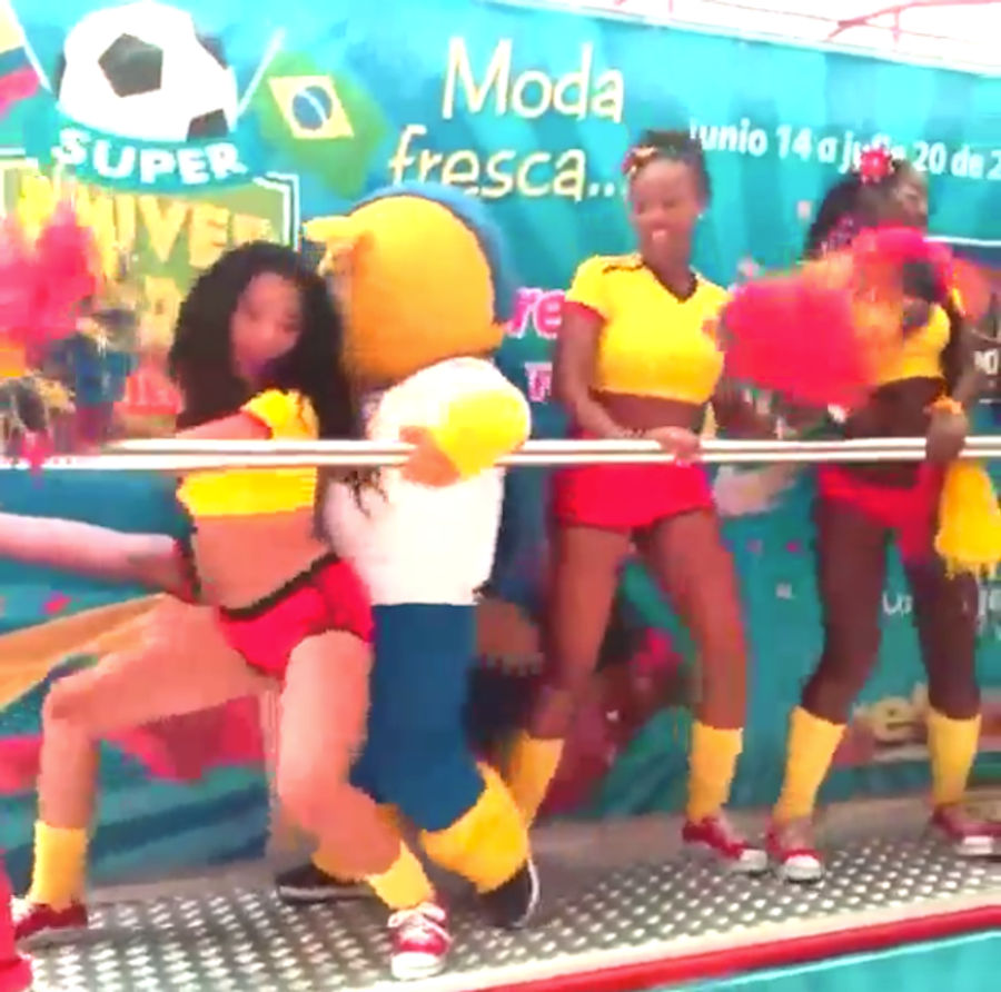 World Cup Mascot Fuleco The Armadillo Grinds With Girls On Stage