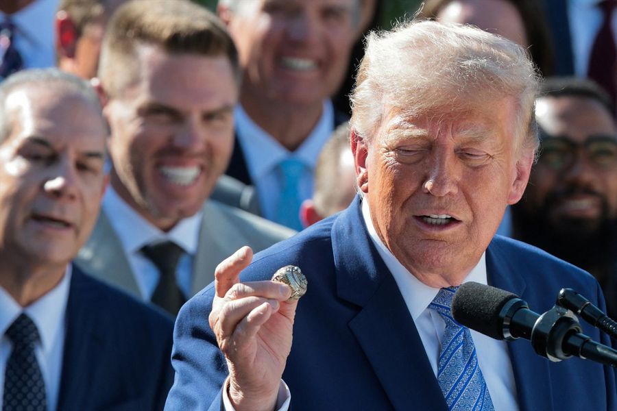 Dodgers visit White House, give World Series ring to President Trump