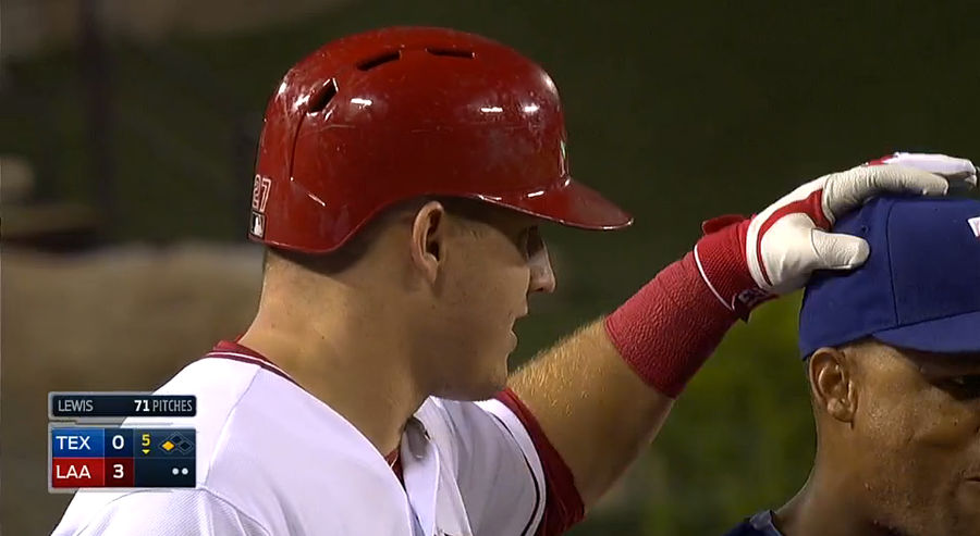 Mike Trout Somehow Touches Adrian Beltre&#39;s Head With No Resistance